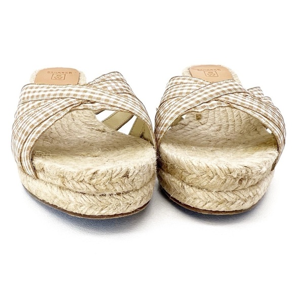 Stubbs & Wooton Kelly Espadrille Wedge Sandals Size 38 Tan White Gingham Check - Picture 5 of 12